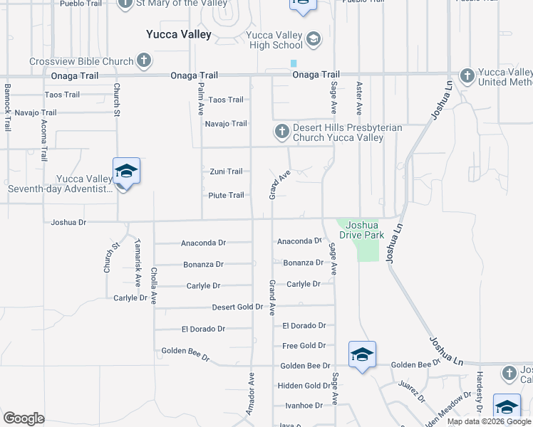 map of restaurants, bars, coffee shops, grocery stores, and more near 8082 Grand Avenue in Yucca Valley