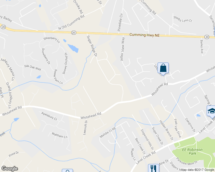 map of restaurants, bars, coffee shops, grocery stores, and more near 5259 Sugar Ridge Drive in Sugar Hill