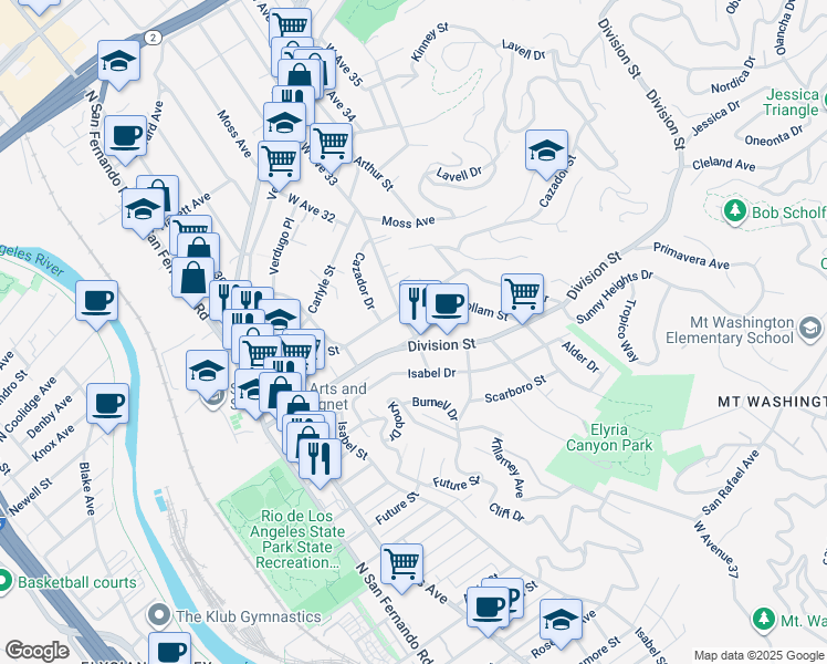 map of restaurants, bars, coffee shops, grocery stores, and more near 2117 West Ave 33 in Los Angeles