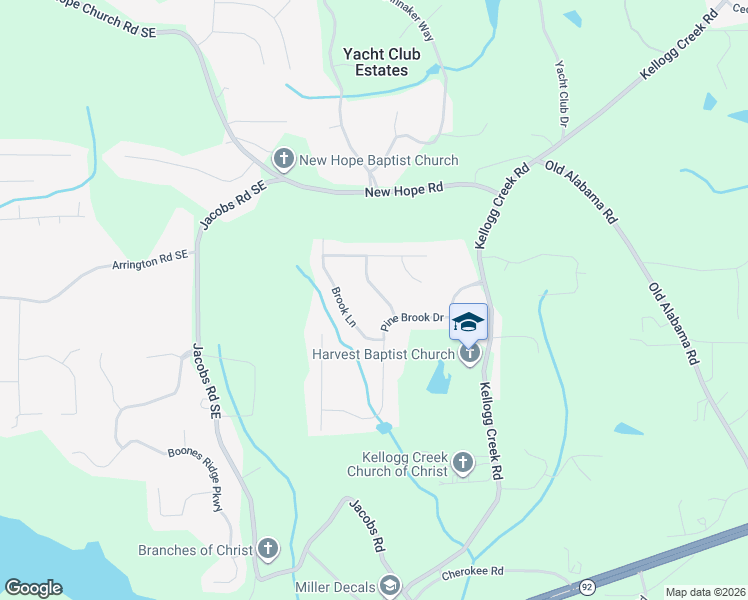 map of restaurants, bars, coffee shops, grocery stores, and more near 6183 Brookside Lane in Acworth
