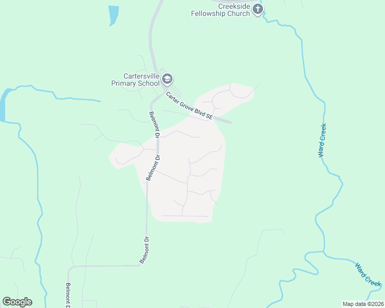 map of restaurants, bars, coffee shops, grocery stores, and more near 4 Ridgemont Way in Cartersville