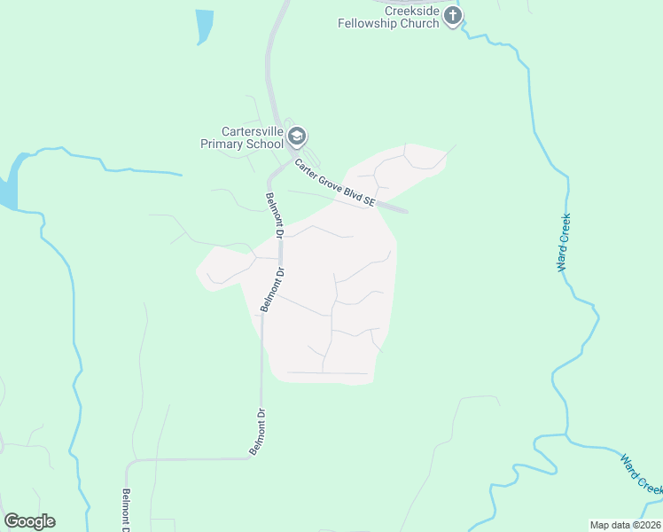 map of restaurants, bars, coffee shops, grocery stores, and more near 4 Ridgemont Way in Cartersville