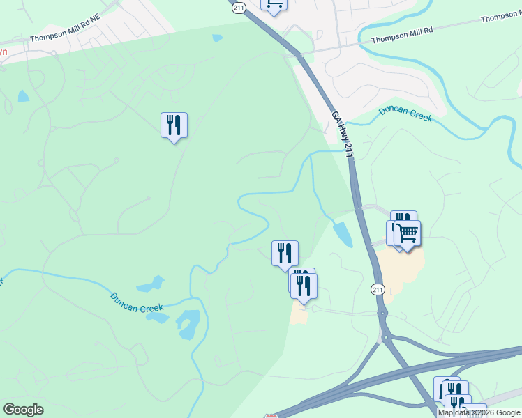 map of restaurants, bars, coffee shops, grocery stores, and more near 2220 Fleurie Lane in Braselton