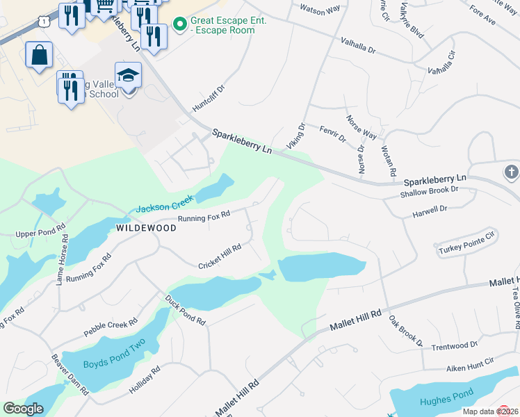 map of restaurants, bars, coffee shops, grocery stores, and more near 305 Running Fox Road in Columbia
