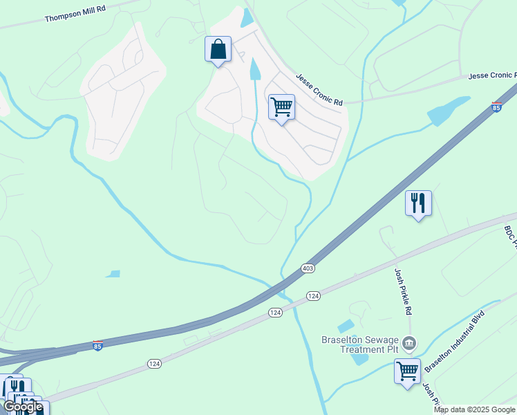 map of restaurants, bars, coffee shops, grocery stores, and more near 618 Charlie Smith Road in Braselton