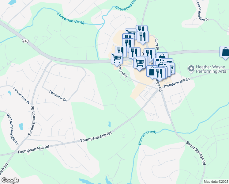 map of restaurants, bars, coffee shops, grocery stores, and more near 2667 White Rock Drive in Buford