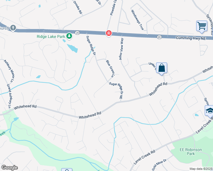 map of restaurants, bars, coffee shops, grocery stores, and more near 5259 Sugar Ridge Drive in Sugar Hill
