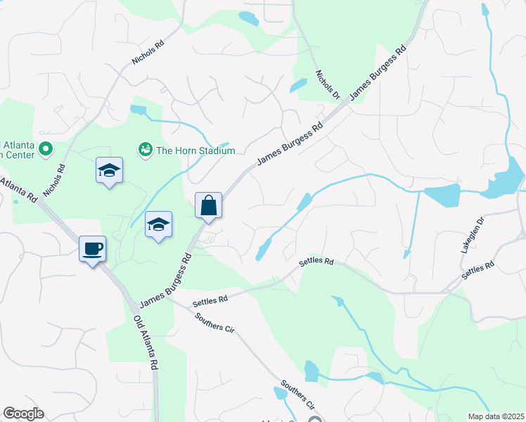map of restaurants, bars, coffee shops, grocery stores, and more near 1590 Keylake Drive in Suwanee