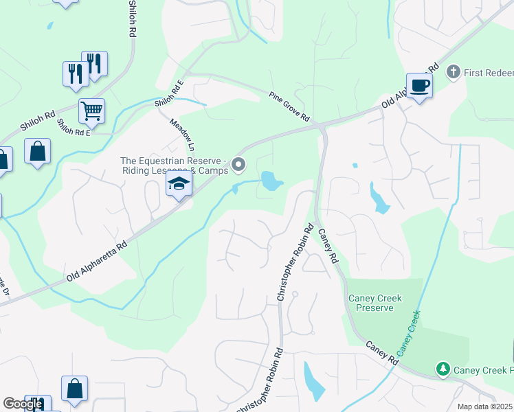 map of restaurants, bars, coffee shops, grocery stores, and more near 850 Garden Reserve Lane in Alpharetta
