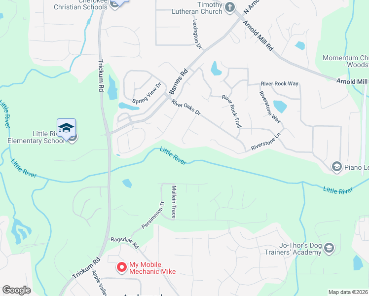 map of restaurants, bars, coffee shops, grocery stores, and more near 522 River Place in Woodstock