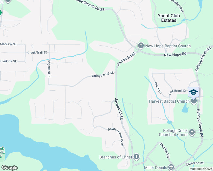 map of restaurants, bars, coffee shops, grocery stores, and more near 4017 Arrington Road Southeast in Acworth