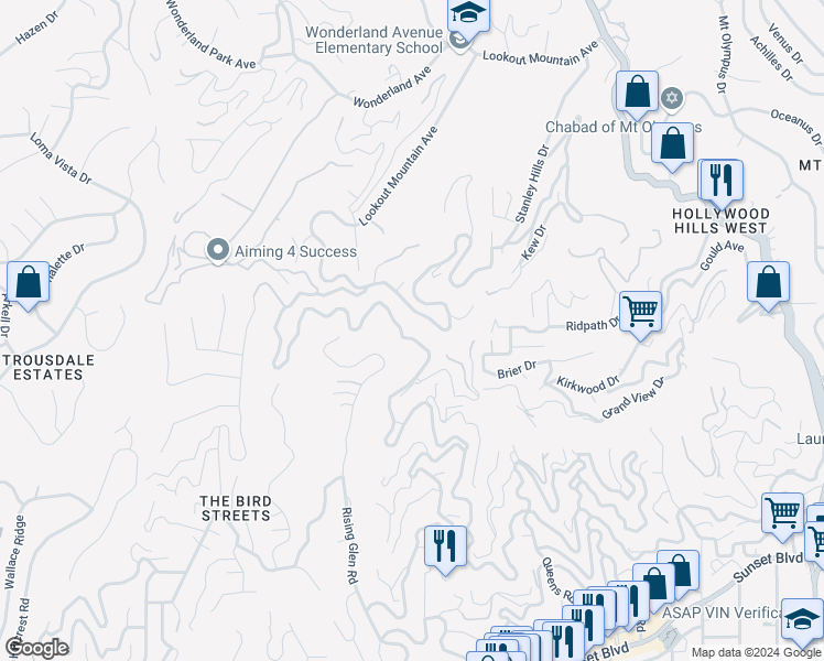 map of restaurants, bars, coffee shops, grocery stores, and more near 2004 Sunset Plaza Drive in Los Angeles