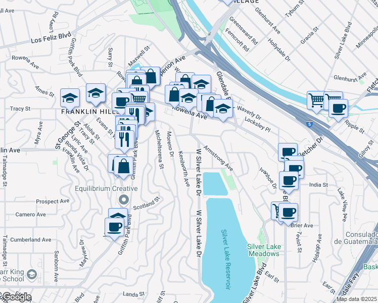 map of restaurants, bars, coffee shops, grocery stores, and more near 2823 Putnam St in Los Angeles