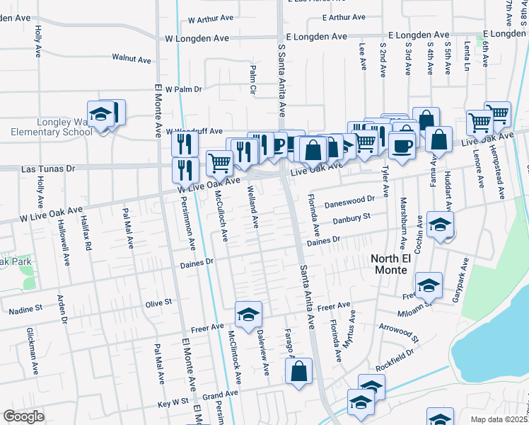 map of restaurants, bars, coffee shops, grocery stores, and more near 5606 Welland Avenue in Temple City