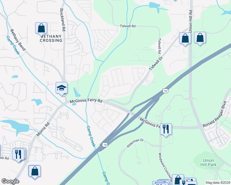 map of restaurants, bars, coffee shops, grocery stores, and more near 936 Wendlebury Court in Alpharetta