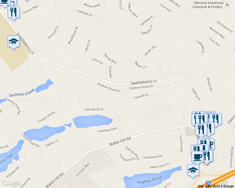 map of restaurants, bars, coffee shops, grocery stores, and more near 401 Shallow Brook Drive in Columbia