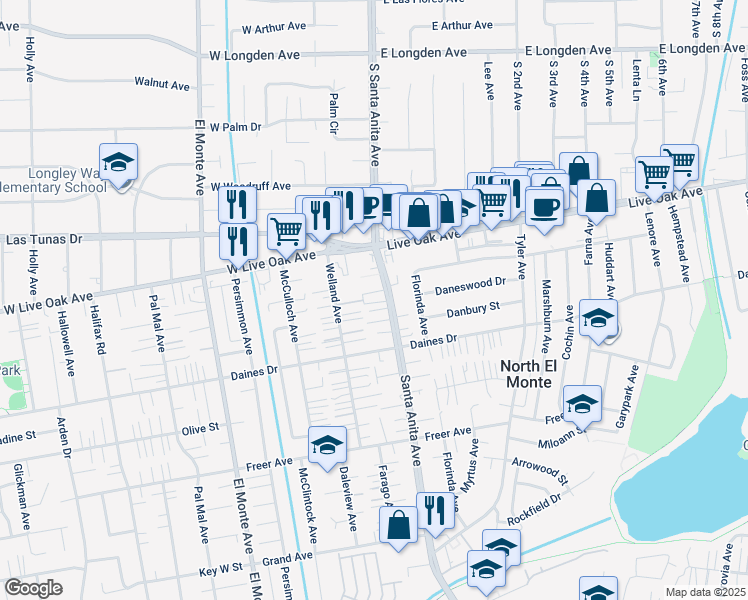 map of restaurants, bars, coffee shops, grocery stores, and more near 5565 Santa Anita Avenue in Temple City