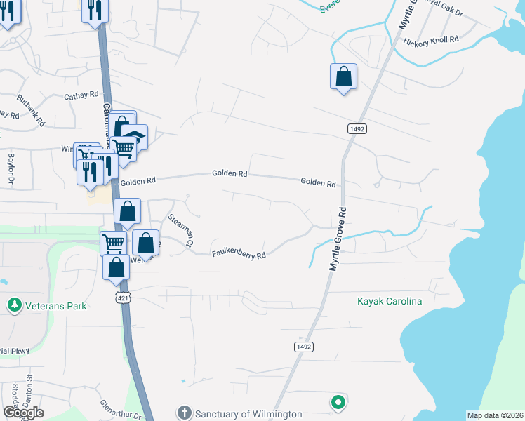 map of restaurants, bars, coffee shops, grocery stores, and more near 7000 Poplar Knoll Court in Wilmington