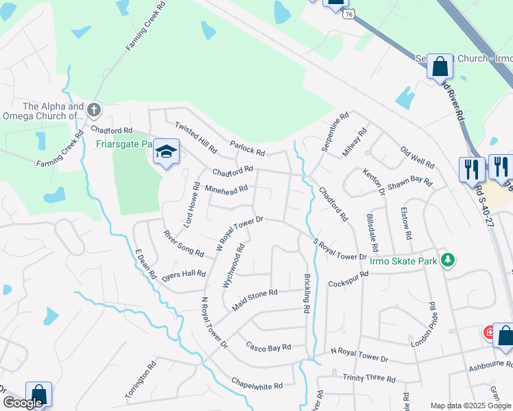 map of restaurants, bars, coffee shops, grocery stores, and more near 113 Cablehead Road in Irmo