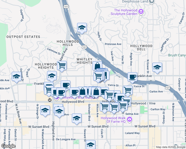 map of restaurants, bars, coffee shops, grocery stores, and more near 1900 Grace Avenue in Los Angeles