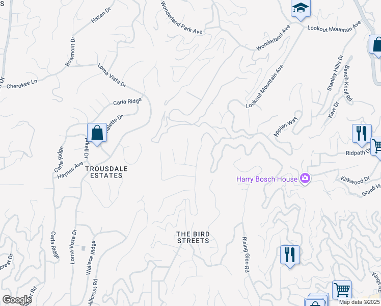 map of restaurants, bars, coffee shops, grocery stores, and more near 1822 Marcheeta Place in Los Angeles