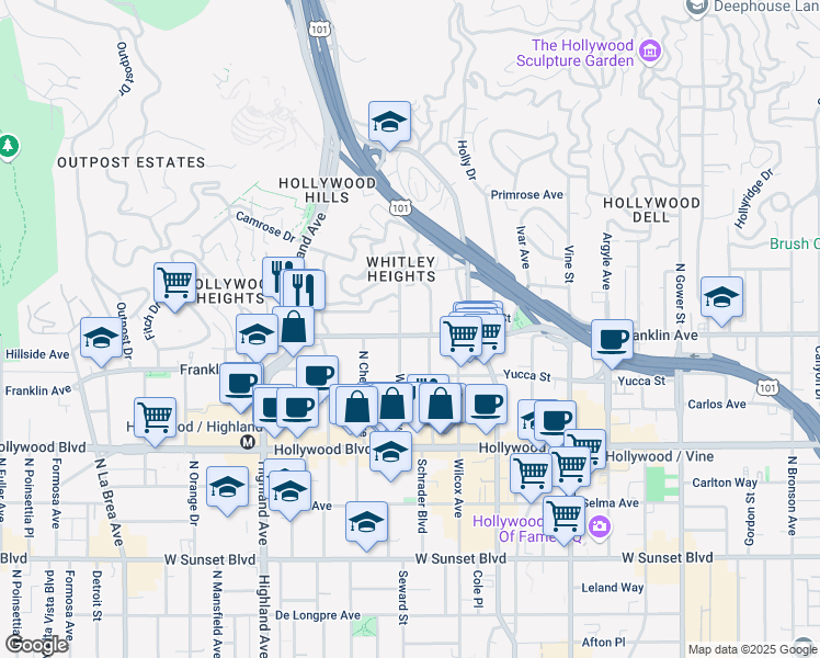 map of restaurants, bars, coffee shops, grocery stores, and more near in Los Angeles
