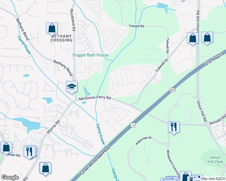 map of restaurants, bars, coffee shops, grocery stores, and more near 1014 Whittington Way in Alpharetta
