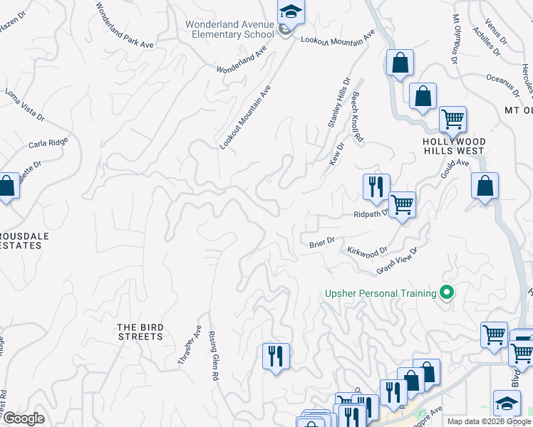 map of restaurants, bars, coffee shops, grocery stores, and more near 2004 Sunset Plaza Drive in Los Angeles