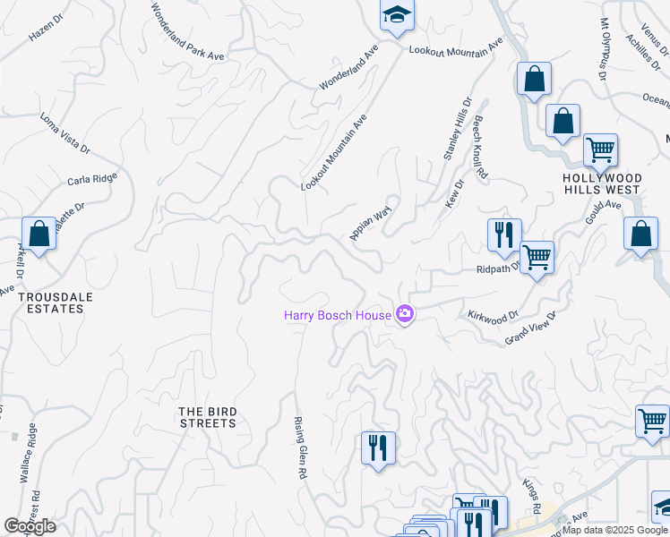map of restaurants, bars, coffee shops, grocery stores, and more near 2019 Sunset Plaza Drive in Los Angeles