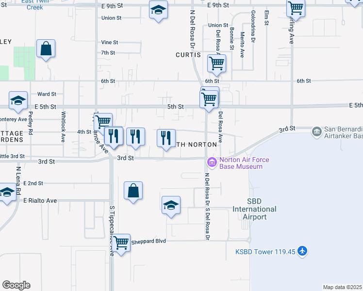 map of restaurants, bars, coffee shops, grocery stores, and more near Connecticut Drive in Rancho Cucamonga