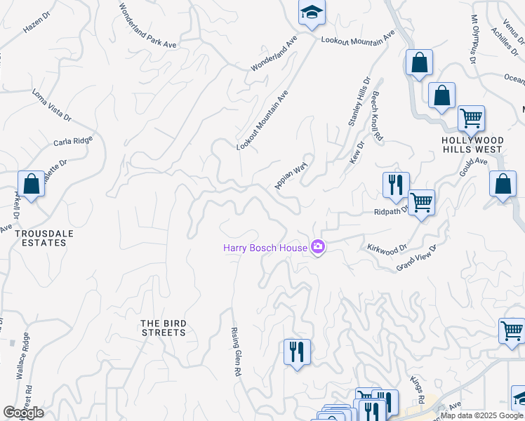 map of restaurants, bars, coffee shops, grocery stores, and more near 2081 Sunset Plaza Drive in Los Angeles