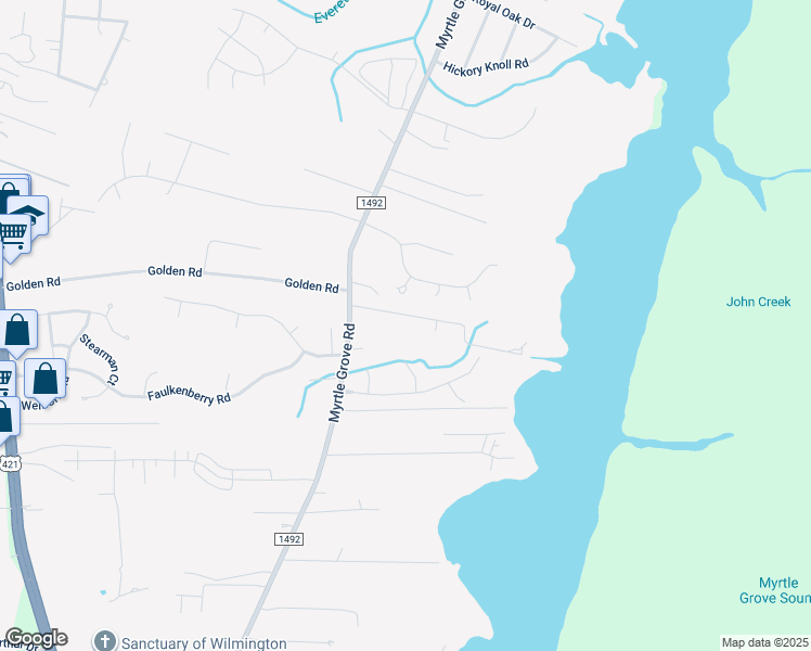 map of restaurants, bars, coffee shops, grocery stores, and more near 130 Patalanda Road in Wilmington