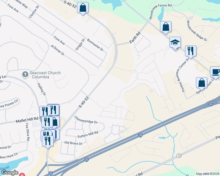 map of restaurants, bars, coffee shops, grocery stores, and more near Clemson Road in Columbia
