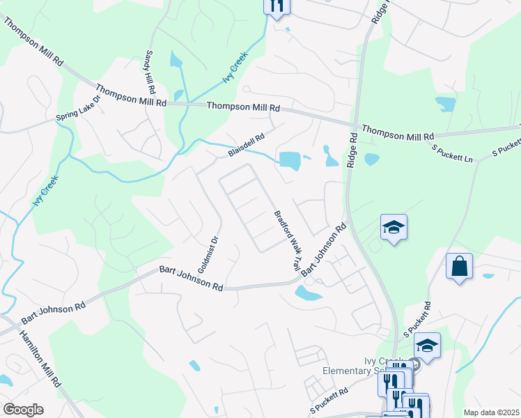 map of restaurants, bars, coffee shops, grocery stores, and more near 3184 English Ivy Lane in Buford