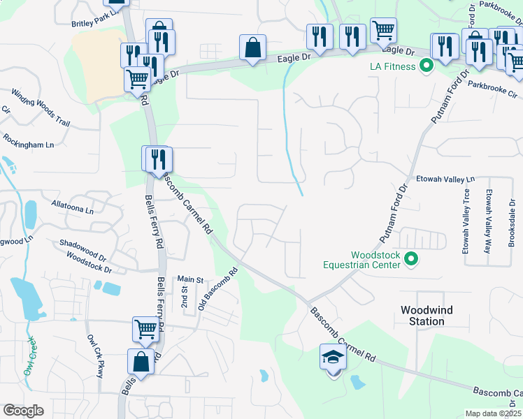 map of restaurants, bars, coffee shops, grocery stores, and more near 242 Cordova Street in Woodstock