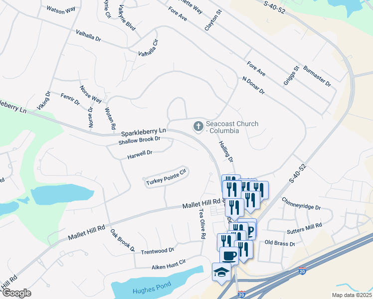 map of restaurants, bars, coffee shops, grocery stores, and more near 109 Shallow Brook Drive in Columbia