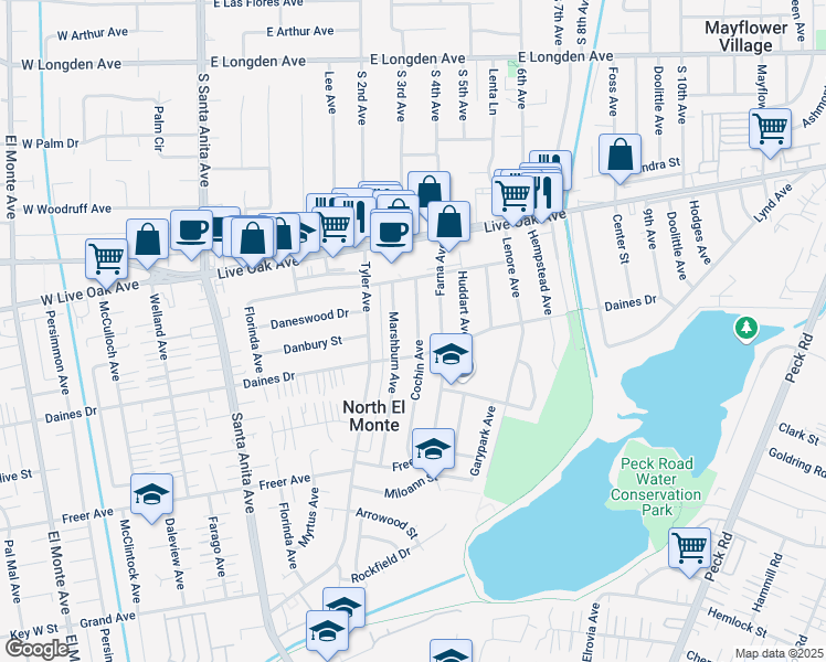 map of restaurants, bars, coffee shops, grocery stores, and more near 5527 Cochin Avenue in Arcadia