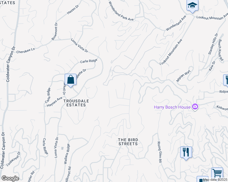 map of restaurants, bars, coffee shops, grocery stores, and more near 9274 Swallow Drive in Los Angeles