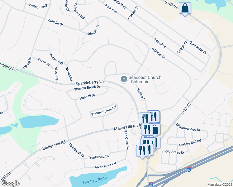 map of restaurants, bars, coffee shops, grocery stores, and more near 109 Shallow Brook Drive in Columbia