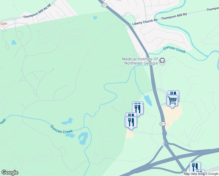 map of restaurants, bars, coffee shops, grocery stores, and more near 2230 Fleurie Lane in Braselton