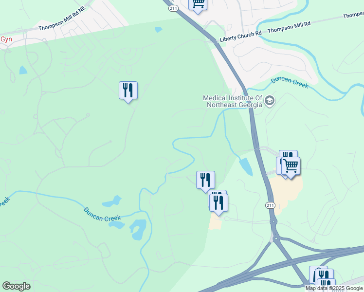map of restaurants, bars, coffee shops, grocery stores, and more near 2230 Fleurie Lane in Braselton