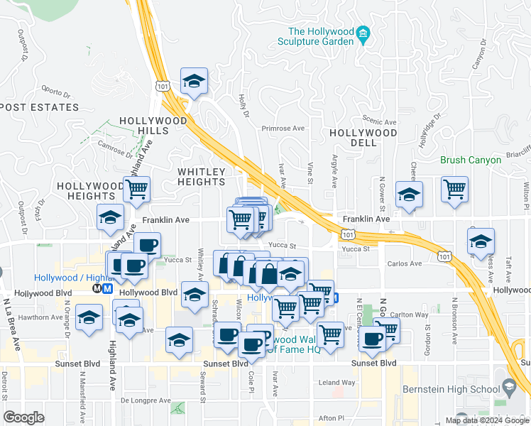 map of restaurants, bars, coffee shops, grocery stores, and more near 6412 Dix Street in Los Angeles