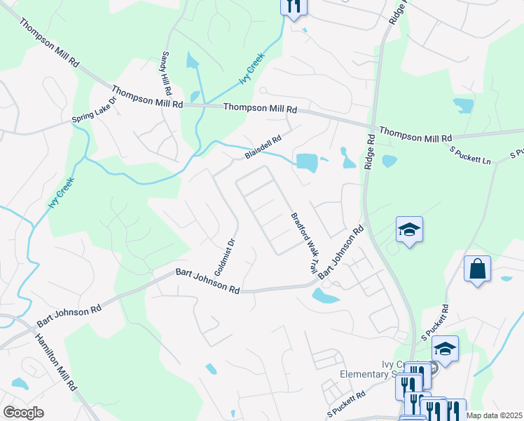 map of restaurants, bars, coffee shops, grocery stores, and more near 3157 Striped Maple Cove in Buford