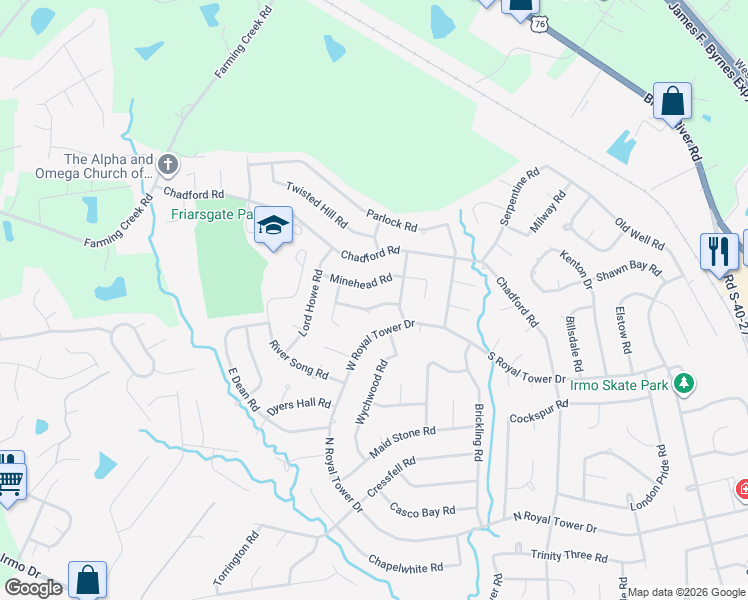 map of restaurants, bars, coffee shops, grocery stores, and more near 124 Weston Watch Road in Irmo