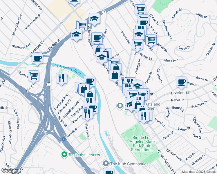 map of restaurants, bars, coffee shops, grocery stores, and more near 2714 Media Center Drive in Los Angeles