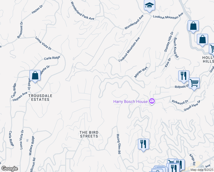 map of restaurants, bars, coffee shops, grocery stores, and more near 2189 Sunset Plaza Drive in Los Angeles