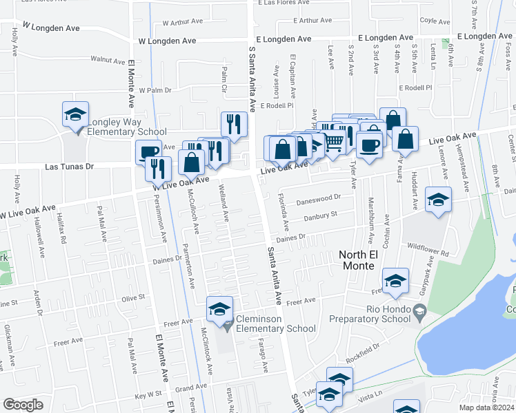 map of restaurants, bars, coffee shops, grocery stores, and more near 5565 Santa Anita Avenue in Temple City