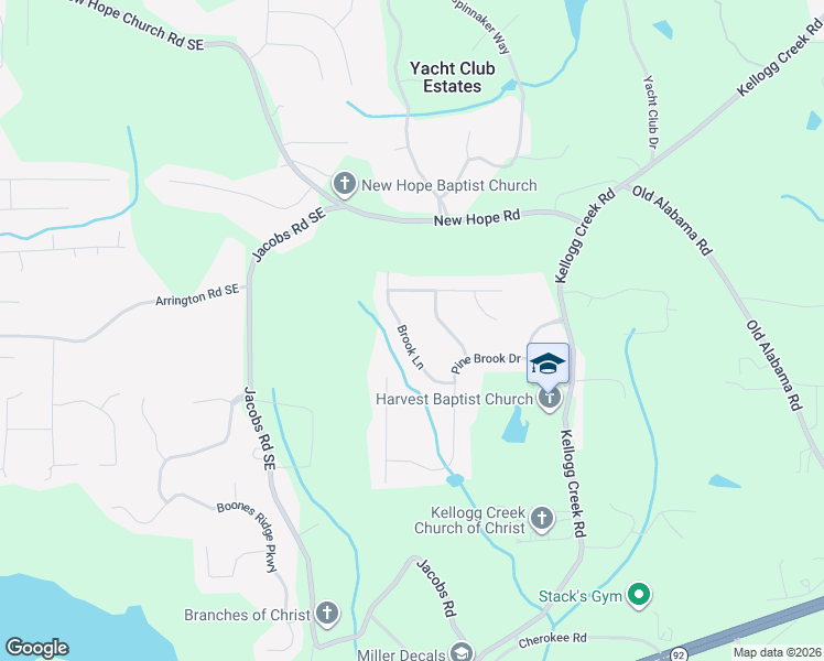 map of restaurants, bars, coffee shops, grocery stores, and more near 6126 Brook Lane in Acworth