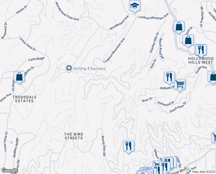map of restaurants, bars, coffee shops, grocery stores, and more near 2081 Sunset Plaza Drive in Los Angeles