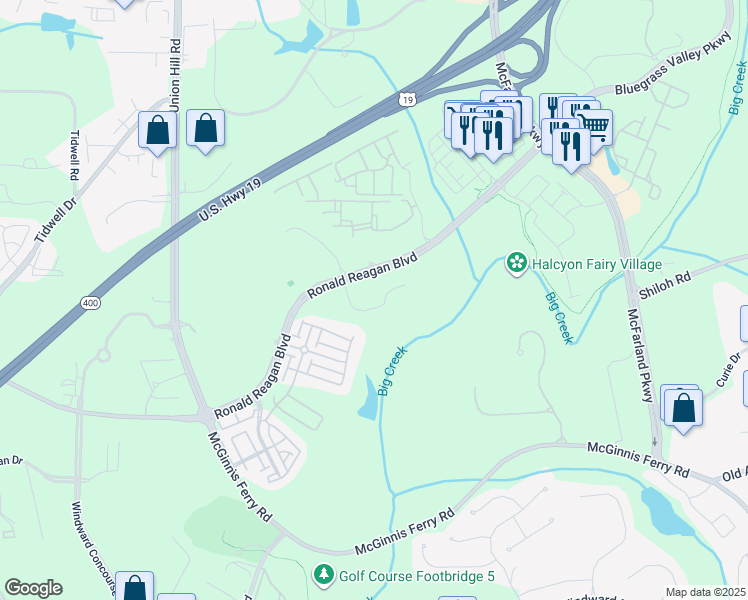 map of restaurants, bars, coffee shops, grocery stores, and more near 7080 Sentara Place in Alpharetta